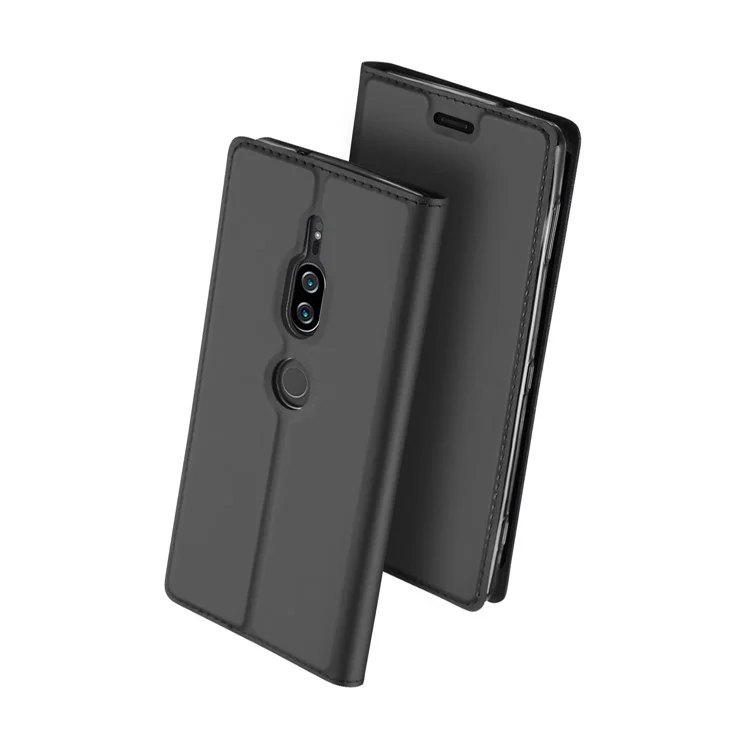 DUX DUCIS Skin Pro Series Card Holder Stand Leather Mobile Case for Sony Xperia XZ2 Premium - Dark Grey
