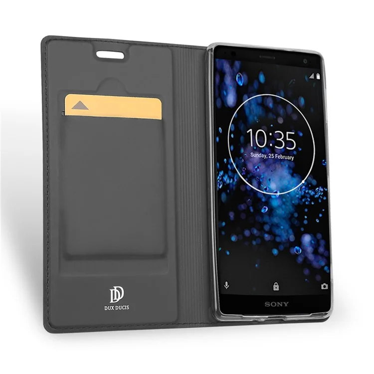 DUX DUCIS Skin Pro Series Card Holder Stand Leather Mobile Case for Sony Xperia XZ2 Premium - Dark Grey