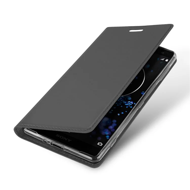 DUX DUCIS Skin Pro Series Card Holder Stand Leather Mobile Case for Sony Xperia XZ2 Premium - Dark Grey