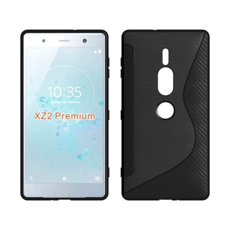 Carbon Fiber Brushed S Shape TPU Case for Sony Xperia XZ2 Premium - Black
