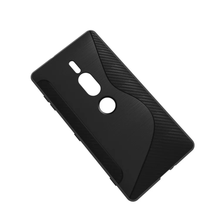Carbon Fiber Brushed S Shape TPU Case for Sony Xperia XZ2 Premium - Black