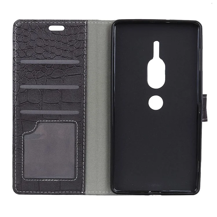 Vintage Crocodile Texture PU Leather Folio Flip Wallet Shell for Sony Xperia XZ2 Premium - Black