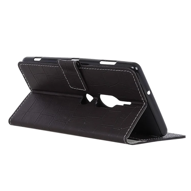 Vintage Crocodile Texture PU Leather Folio Flip Wallet Shell for Sony Xperia XZ2 Premium - Black