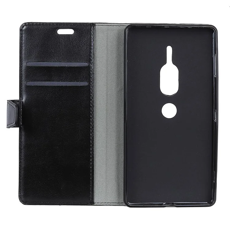 Crazy Horse Texture Wallet Stand Leather Phone Case for Sony Xperia XZ2 Premium - Black