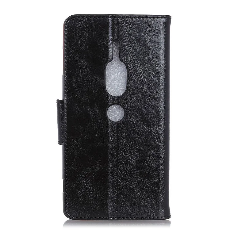 Textured Split Leather Wallet Stand Mobile Case for Sony Xperia XZ2 Premium - Black