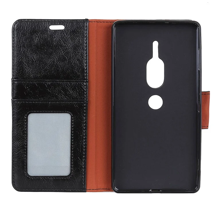 Textured Split Leather Wallet Stand Mobile Case for Sony Xperia XZ2 Premium - Black