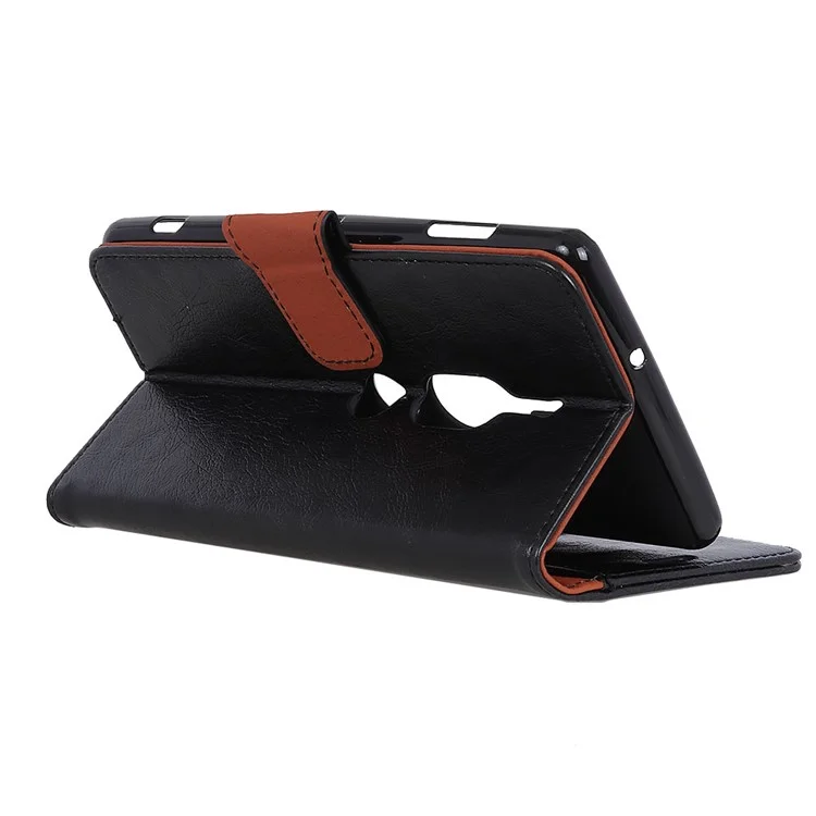 Textured Split Leather Wallet Stand Mobile Case for Sony Xperia XZ2 Premium - Black