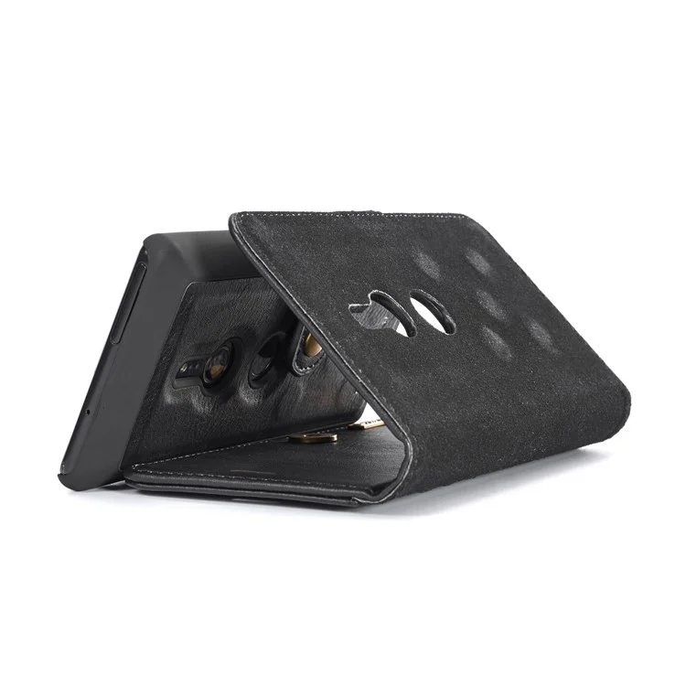 DG.MING Detachable 2-in-1 Split Leather Wallet Shell + PC Back Case for Sony Xperia XZ2 - Black