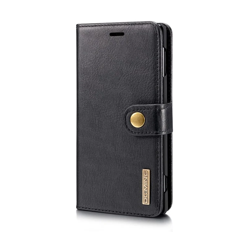 DG.MING Detachable 2-in-1 Split Leather Wallet Shell + PC Back Case for Sony Xperia XZ2 - Black