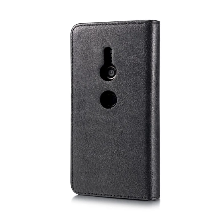 DG.MING Detachable 2-in-1 Split Leather Wallet Shell + PC Back Case for Sony Xperia XZ2 - Black