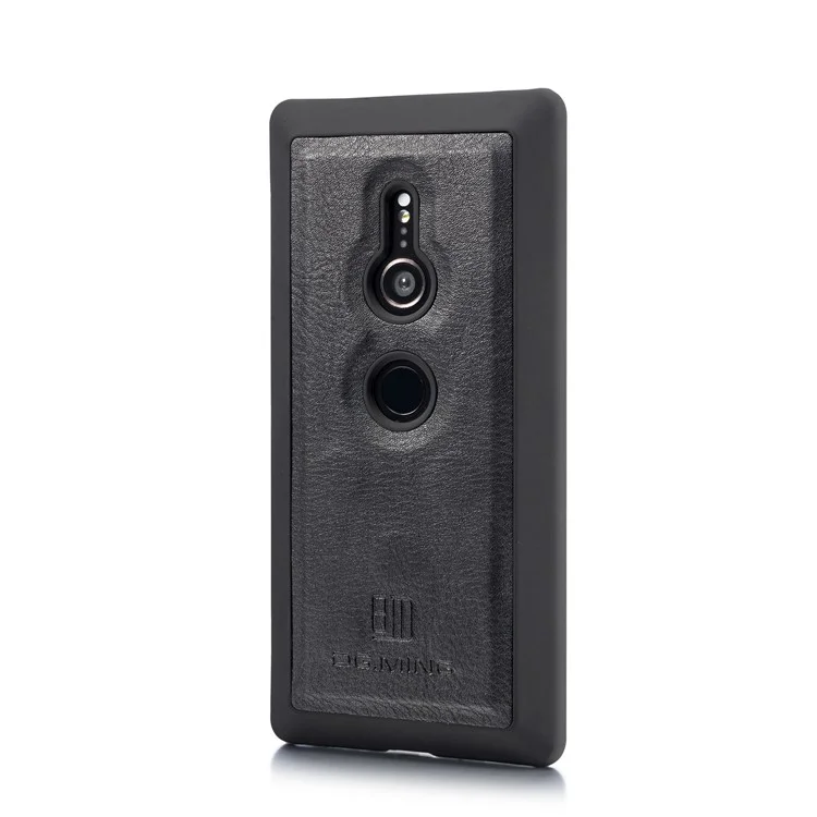 DG.MING Detachable 2-in-1 Split Leather Wallet Shell + PC Back Case for Sony Xperia XZ2 - Black