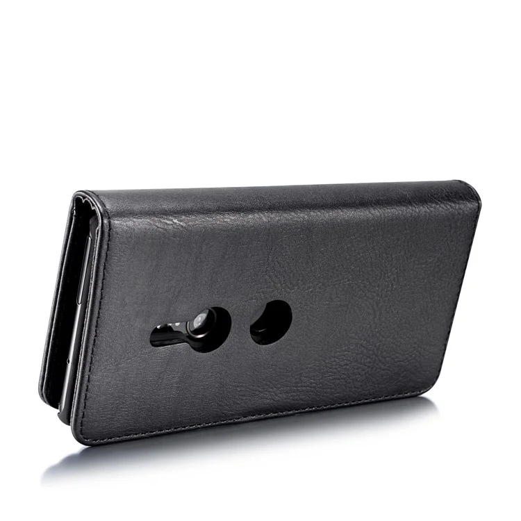 DG.MING Detachable 2-in-1 Split Leather Wallet Shell + PC Back Case for Sony Xperia XZ2 - Black