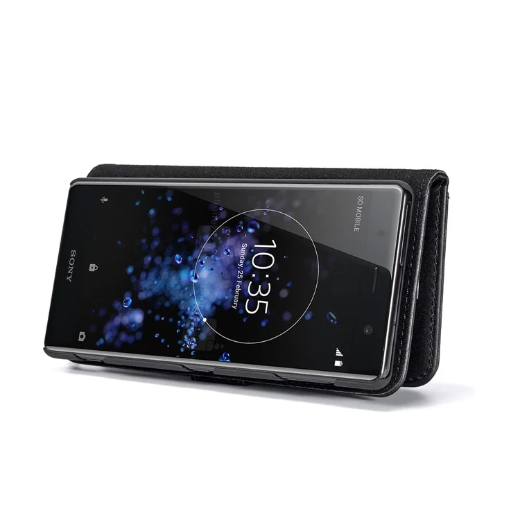 DG.MING Detachable 2-in-1 Split Leather Wallet Shell + PC Back Case for Sony Xperia XZ2 - Black