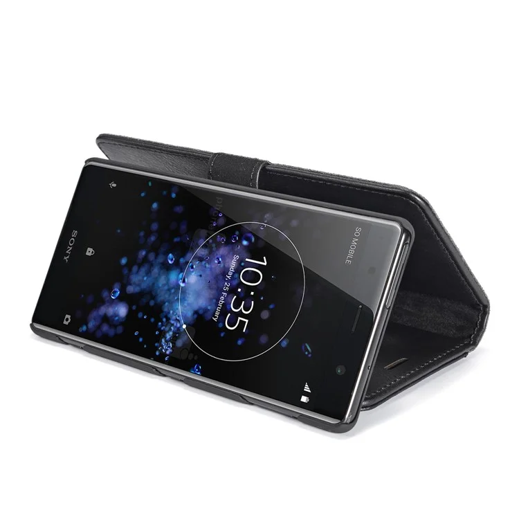 DG.MING Detachable 2-in-1 Split Leather Wallet Shell + PC Back Case for Sony Xperia XZ2 - Black