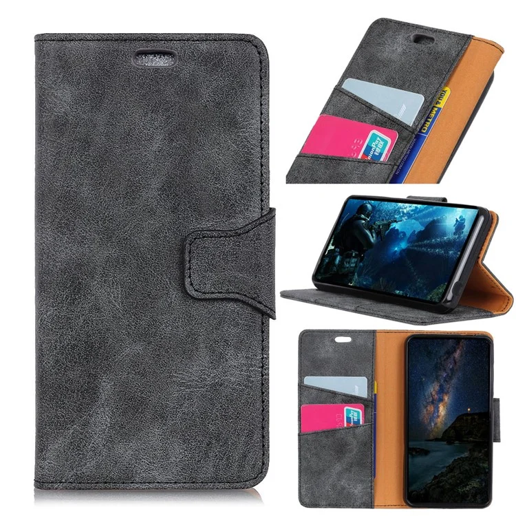 Vintage Style Leather Wallet Case with Stand for Sony Xperia XA2 Ultra - Grey