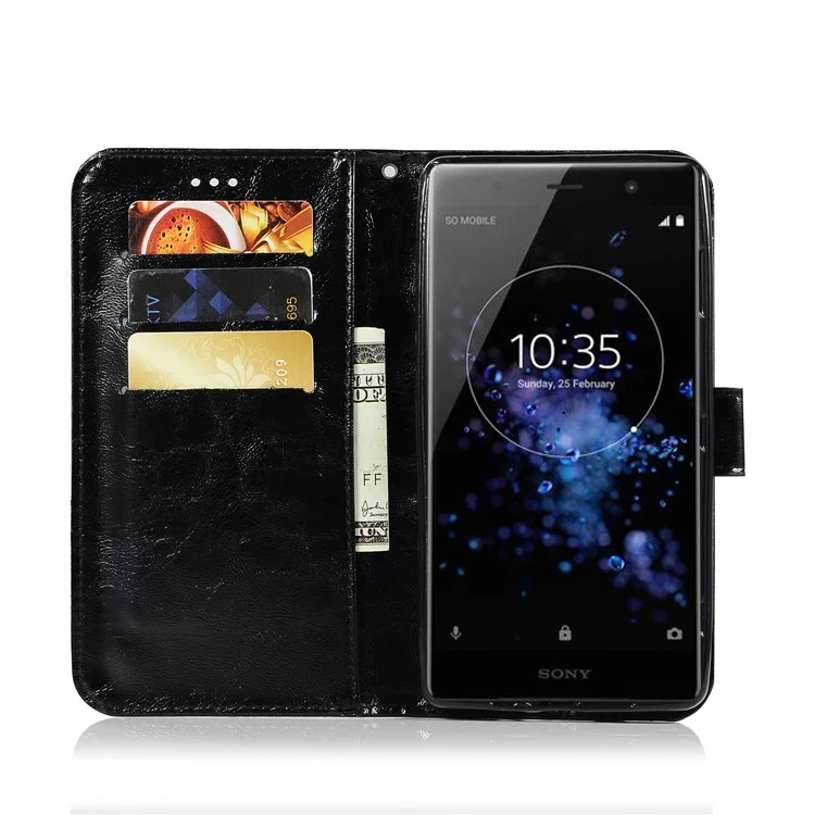 Premium Vintage Leather Wallet Case for Sony Xperia XZ2 Premium - Black