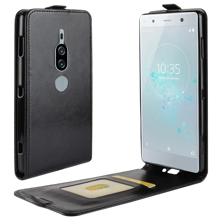 Crazy Horse Vertical Flip Leather Cover with Card Holder for Sony Xperia XZ2 Premium - Black