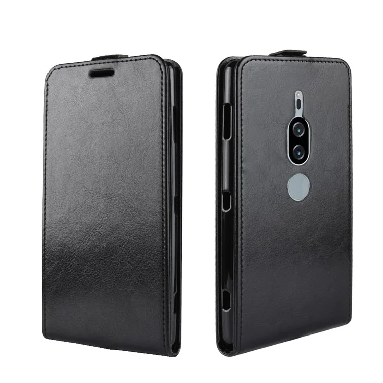 Crazy Horse Vertical Flip Leather Cover with Card Holder for Sony Xperia XZ2 Premium - Black