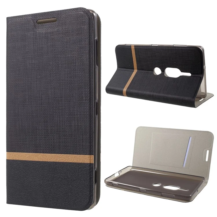 Cross Texture Leather Stand Cellphone Case with Card Slot for Sony Xperia XZ2 Premium Built-in Steel Sheet - Black
