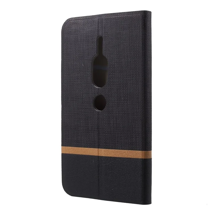 Cross Texture Leather Stand Cellphone Case with Card Slot for Sony Xperia XZ2 Premium Built-in Steel Sheet - Black