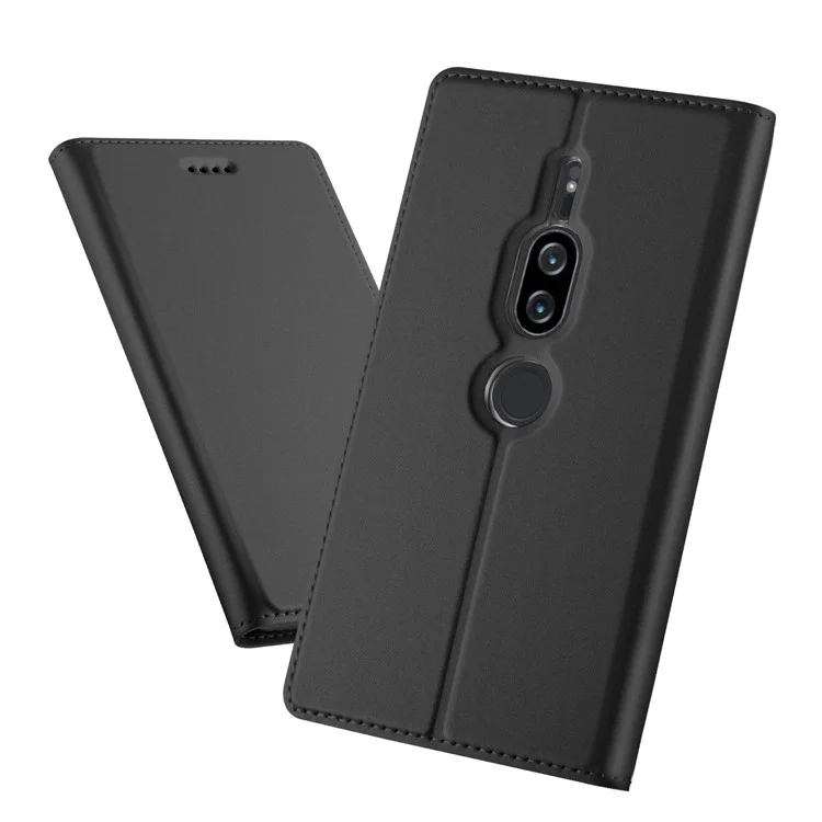 Auto-absorbed Stand Leather Card Holder Phone Cover for Sony Xperia XZ2 Premium - Black