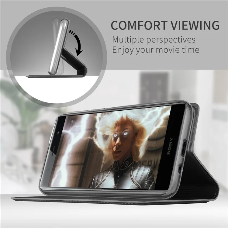 Auto-absorbed Stand Leather Card Holder Phone Cover for Sony Xperia XZ2 Premium - Black