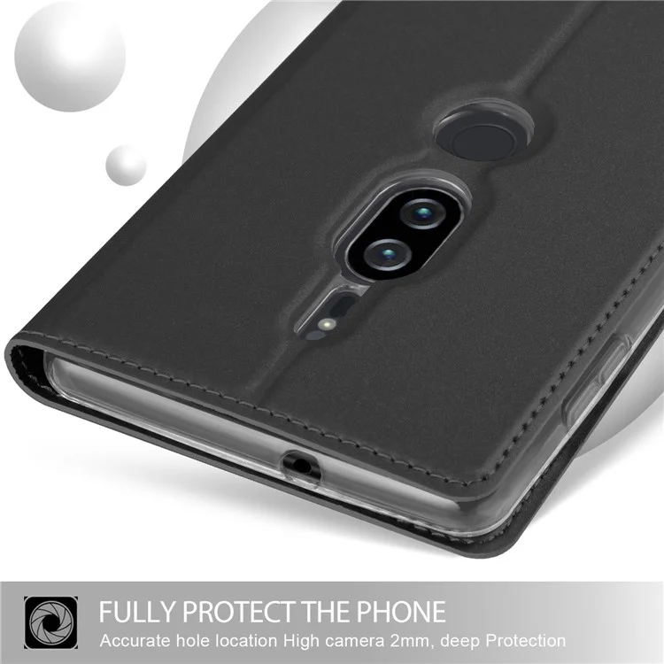 Auto-absorbed Stand Leather Card Holder Phone Cover for Sony Xperia XZ2 Premium - Black