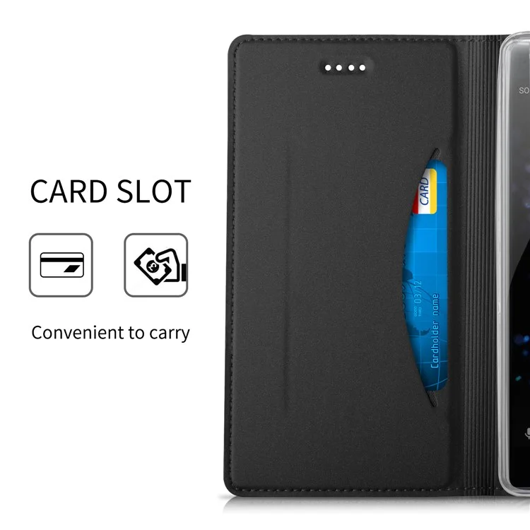 Auto-absorbed Stand Leather Card Holder Phone Cover for Sony Xperia XZ2 Premium - Black