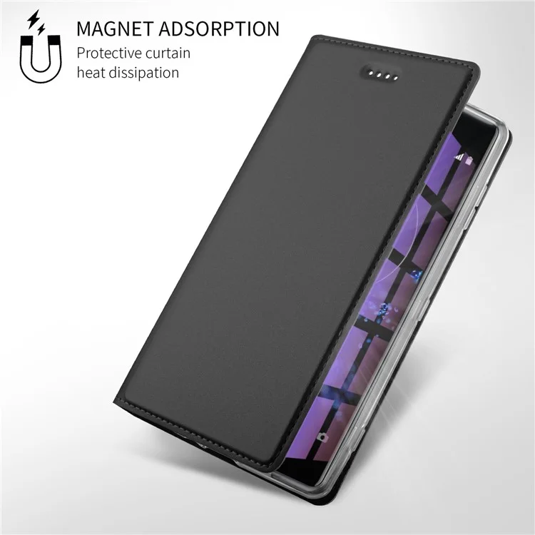 Auto-absorbed Stand Leather Card Holder Phone Cover for Sony Xperia XZ2 Premium - Black
