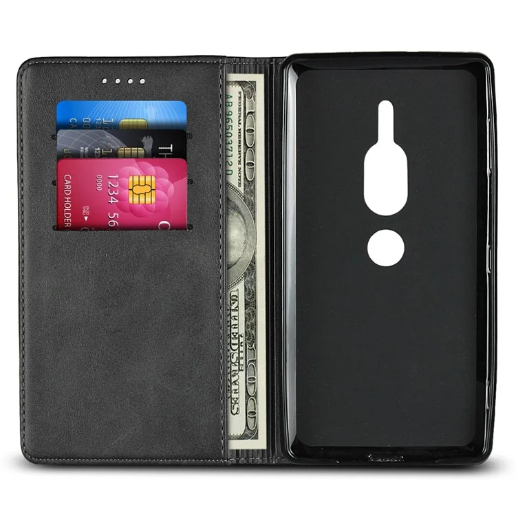 Auto-absorbed Leather Wallet Stand Mobile Phone Case for Sony Xperia XZ2 Premium - Black