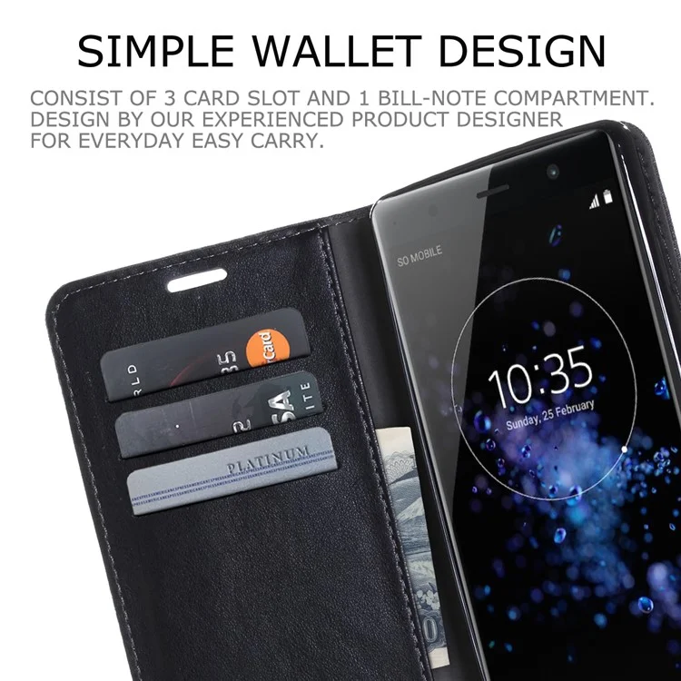 MUXMA PU Leather Canvas Splicing Wallet Stand Case for Sony Xperia XZ2 Premium - Black