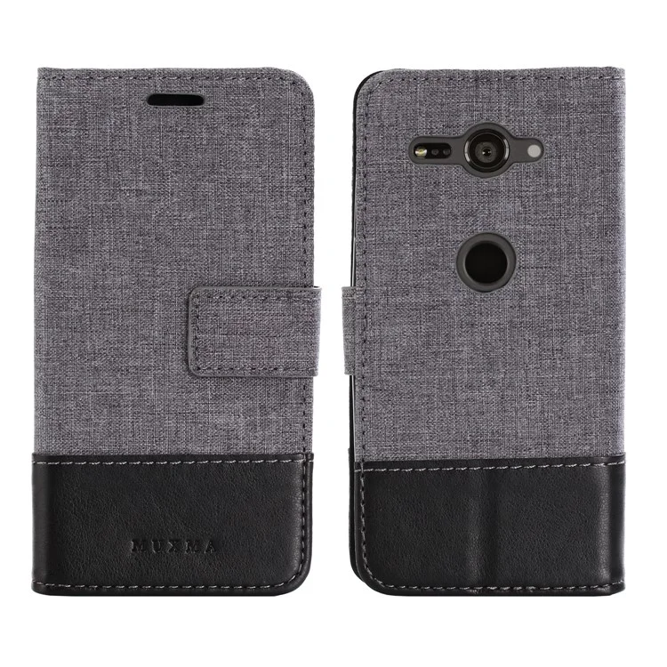 MUXMA for Sony Xperia XZ2 Compact Splicing PU Leather Canvas Wallet Stand Shell - Black