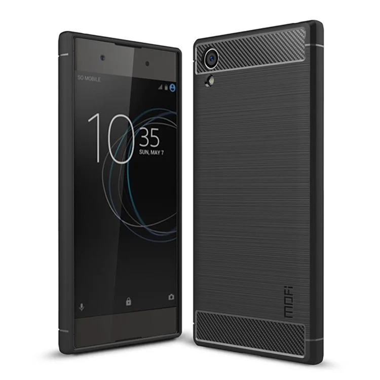 Mofi Carbon Fiber Texture Cepiled TPU Protection Case de Teléfonos Móviles Para Sony Xperia XA1 Ultra - Negro