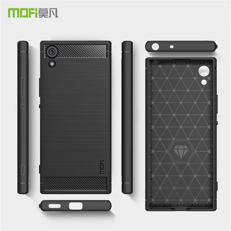 Mofi Carbon Fiber Texture Cepiled TPU Protection Case de Teléfonos Móviles Para Sony Xperia XA1 Ultra - Negro