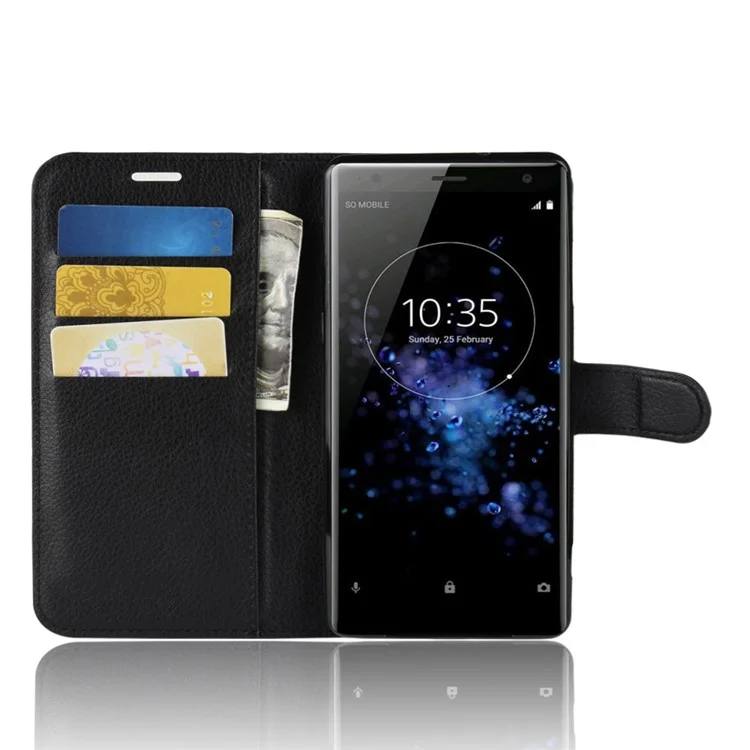 Für Sony Xperia XZ3 Litchi Textur Wallet Stand Leder Hülle Hülle - Schwarz