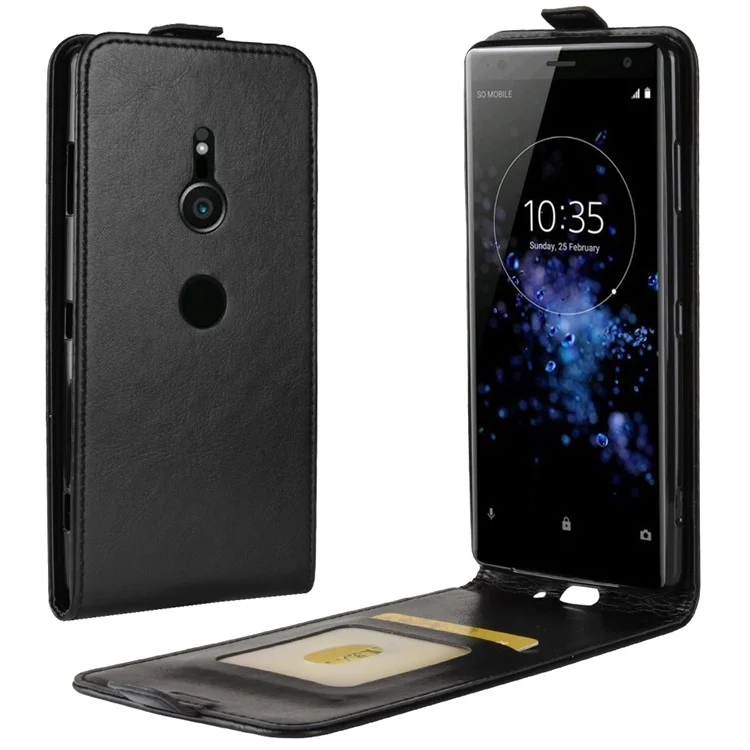 Para la Caja de Cuero de Caballos Locos de Sony Xperia XZ3 (flip Vertical) (ranura Para Cartas) (magnético) - Negro