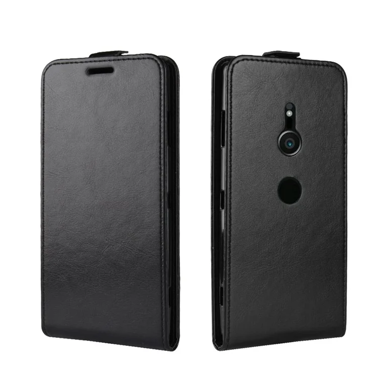 Para la Caja de Cuero de Caballos Locos de Sony Xperia XZ3 (flip Vertical) (ranura Para Cartas) (magnético) - Negro