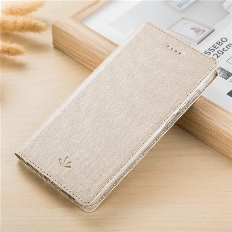 VILI DMX Cross Texture Card Holder Leather Casing with Stand for Sony Xperia XZ3 - Gold