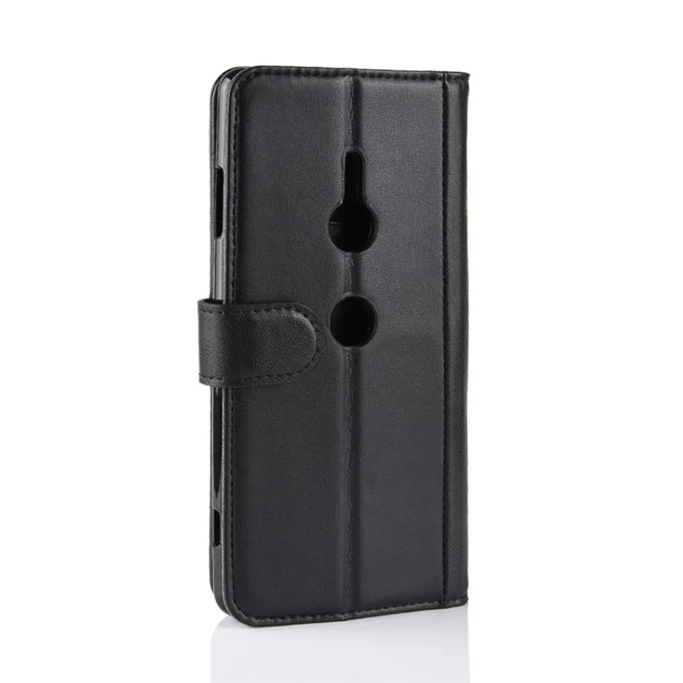 For Sony Xperia XZ3 Phone Cases Genuine Split Leather Wallet Mobile Cover Stand - Black