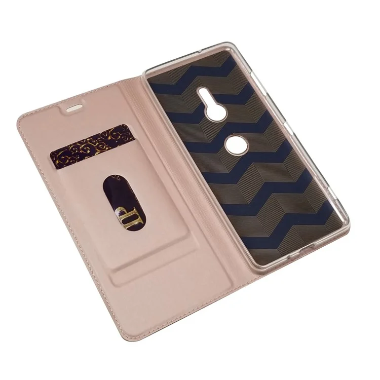 Auto-absorbed Stand Leather Cover with Card Slot for Sony Xperia XZ3 - Rose Gold