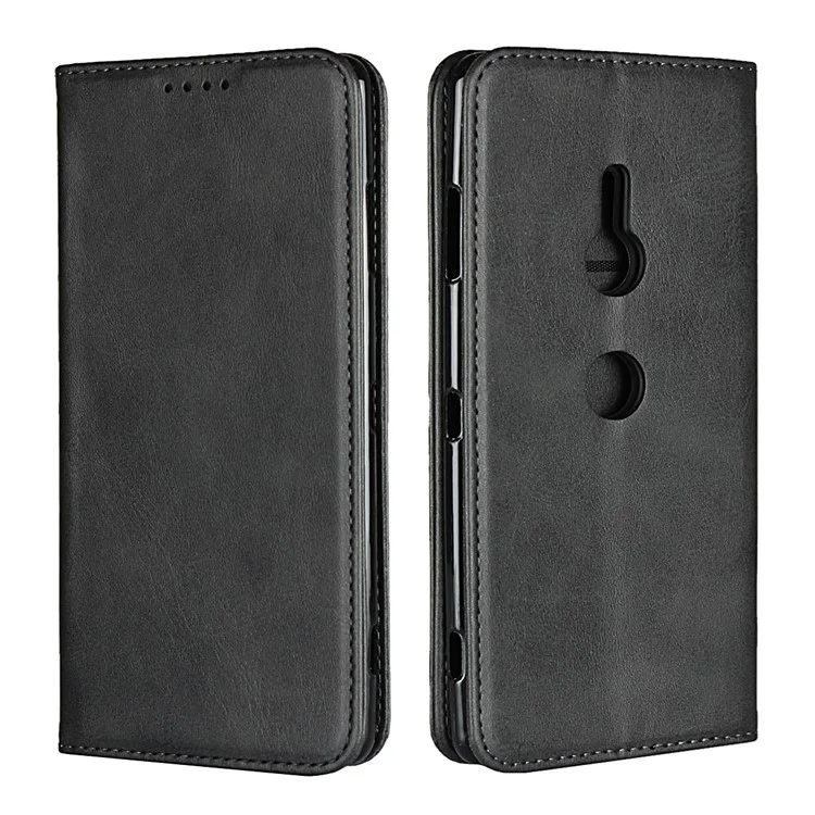 Auto-absorbed Leather Wallet Case with Stand for Sony Xperia XZ3 - Black