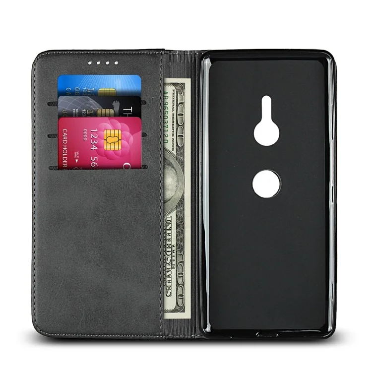 Auto-absorbed Leather Wallet Case with Stand for Sony Xperia XZ3 - Black