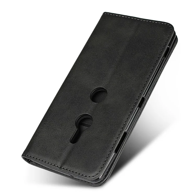 Auto-absorbed Leather Wallet Case with Stand for Sony Xperia XZ3 - Black