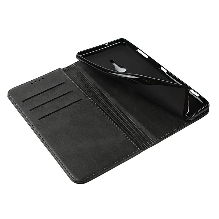 Auto-absorbed Leather Wallet Case with Stand for Sony Xperia XZ3 - Black