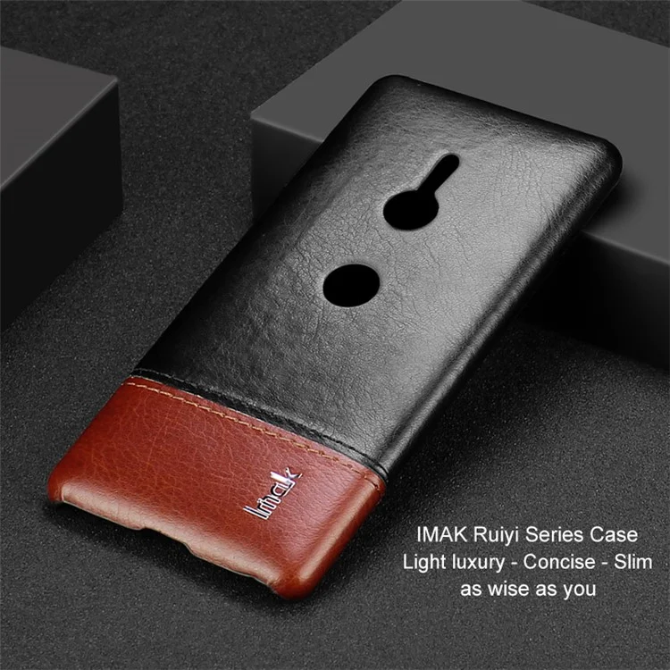 IMAK Ruiyi Série pu Conceda de Couro PC Capa Para Sony Xperia XZ3 - Preto / Castanho