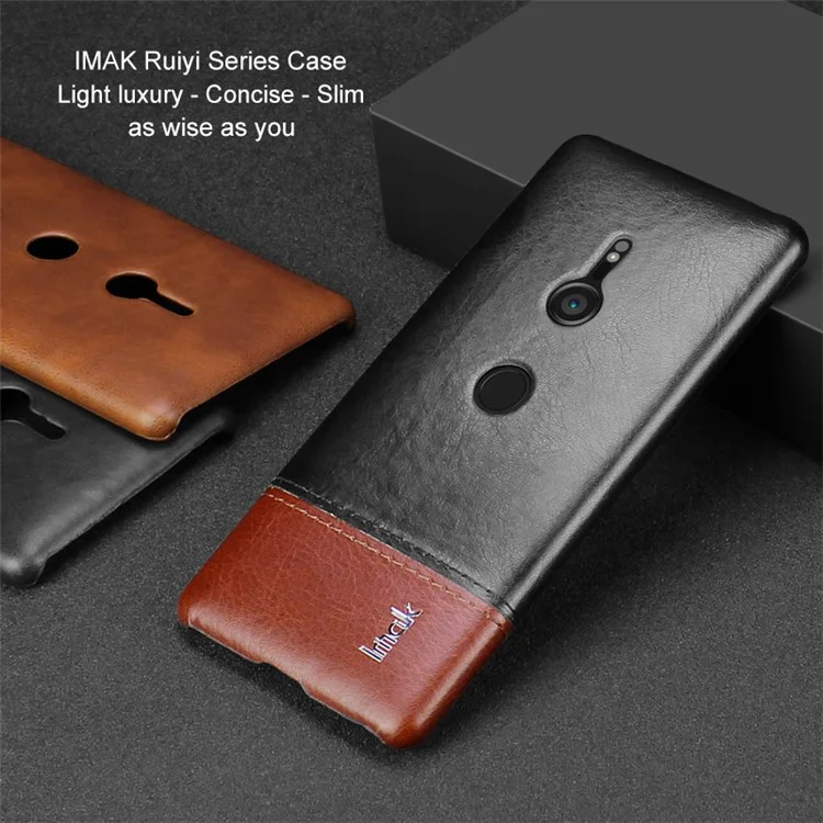 IMAK Ruiyi Series PU Leather Coated PC Phone Cover for Sony Xperia XZ3 - Black / Brown