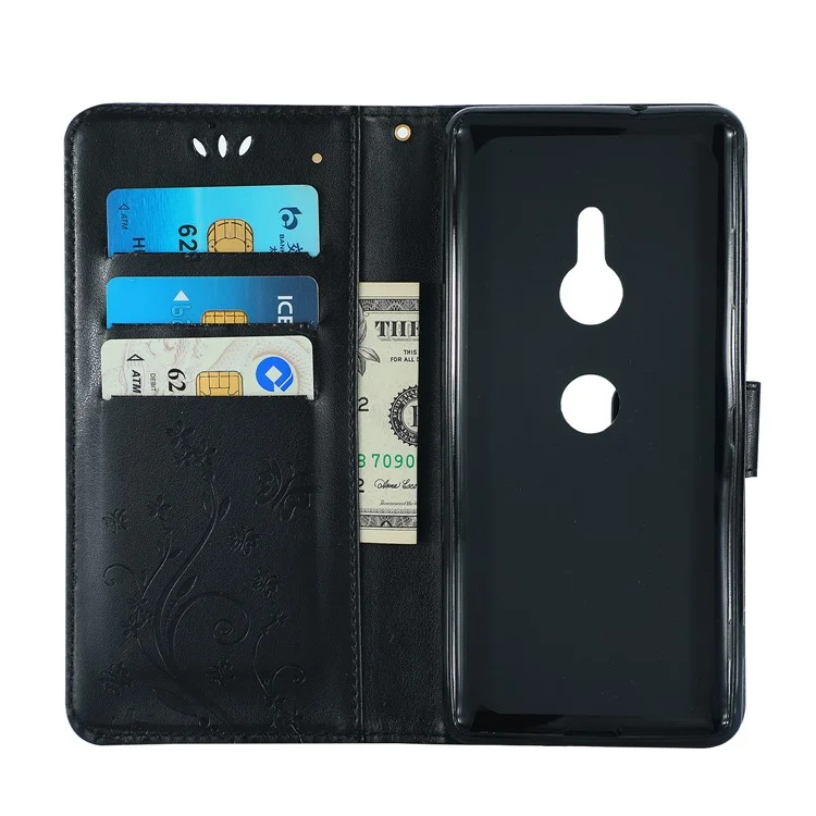Empreinte Butterfly Flower le Cuir Portefeuille Pour Sony Xperia XZ3 - le Noir