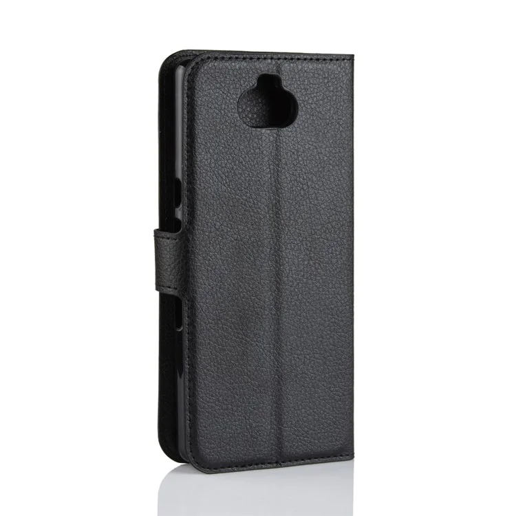 Litchi Skin PU Couro Magnetic Stand Stand Caso Para Sony Xperia 10 - Preto