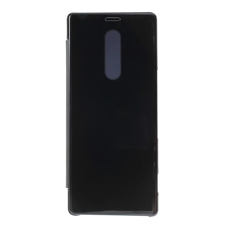 Electroplating Mirror Surface View Window Leather Stand Cover for Sony Xperia 1 - Black