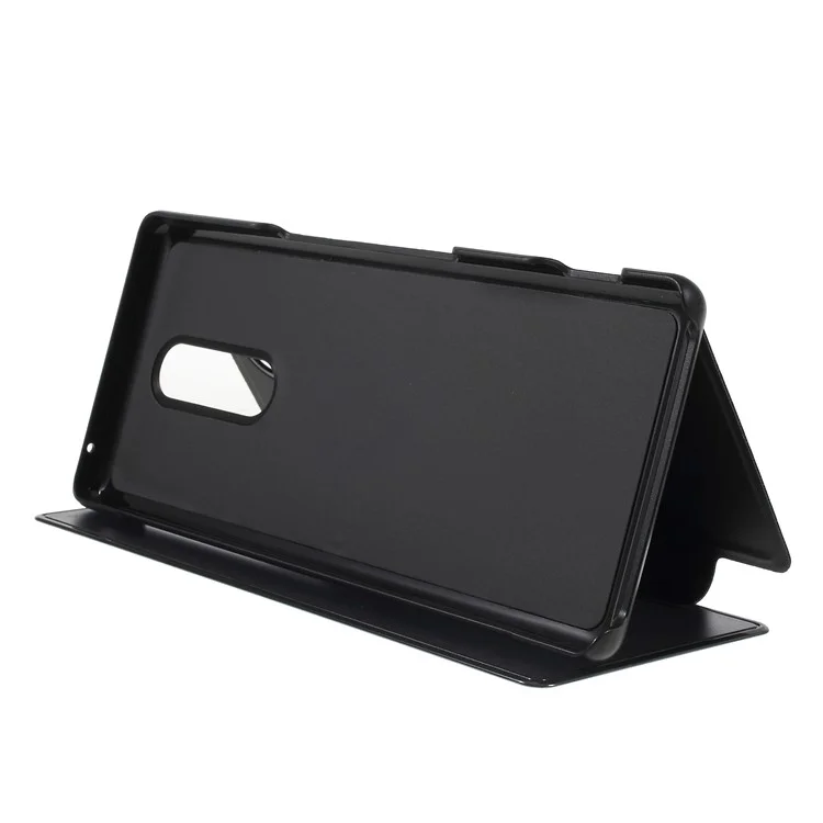 Electroplating Mirror Surface View Window Leather Stand Cover for Sony Xperia 1 - Black